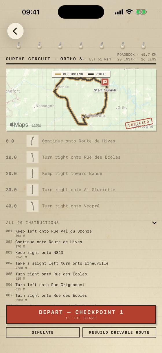 The drive timeline in day appearance: entries on cream paper with dark ink.